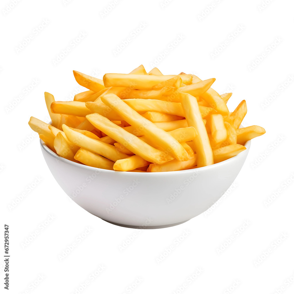 Potato fries bowl isolated on a transparent and white background