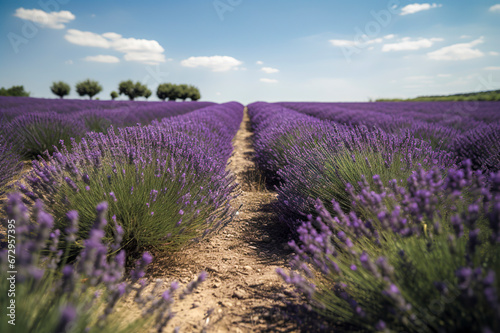 Serenity in Rows: The Deep Purple of a Vast Lavender Field, ai generative