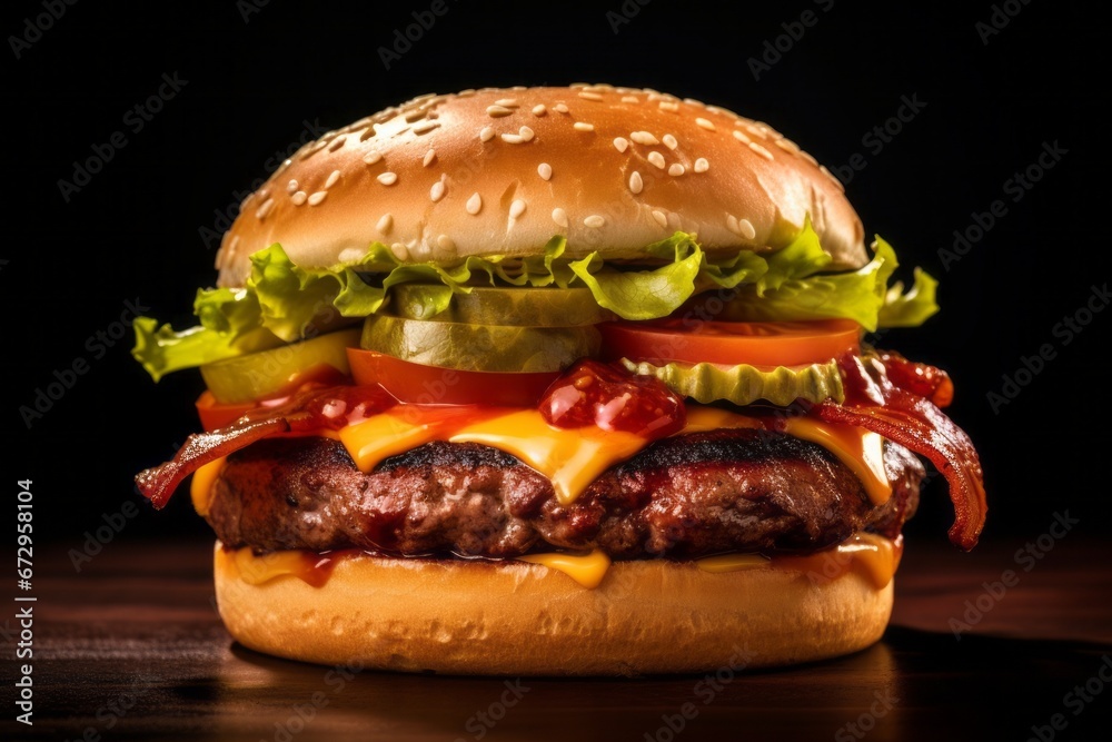 Appetizing hamburger. Background with selective focus and copy space Appetizing hamburger. Background with selective focus and copy space