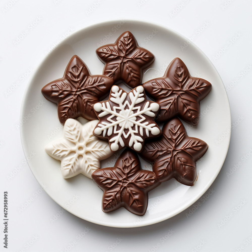 plate of christmas chocolate in the shape of multiple snowman, AI Generative. plate of christmas chocolate in the shape of multiple snowman, AI Generative.