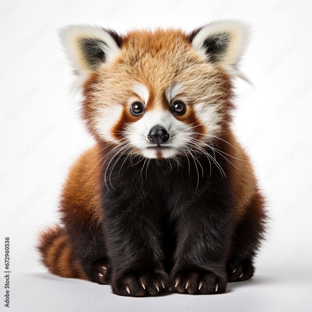 Red panda sitting on white background. Cute animal portrait. Red panda sitting on white background. Cute animal portrait.