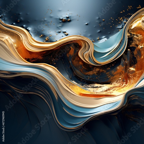 abstract liquid layers made of blue and gold waves