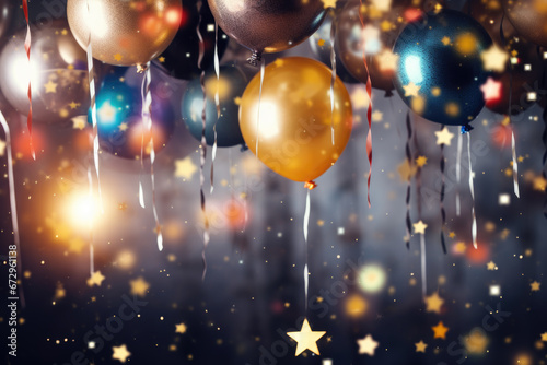 Christmas and New Year celebration festive shiny background, air baloons holiday frame