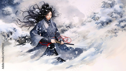 Warrior maiden in snow