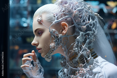 Grimes as an AI human hybrid Realistic diorama of abomination fractal Non-Euclidean geometry photo
