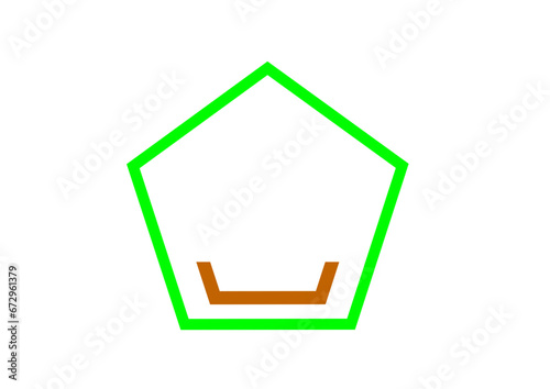 grünes fünfeck mit brauner schale im unteren bereich, moderne abstrakte grafik, figur mit bezug zum umweltschutz, copy space, interessantes logo, geschützter raum,
