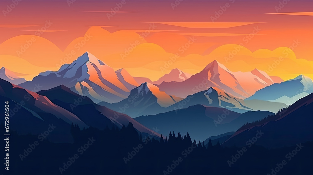 mountain peaks in beautiful sunset light - obrazy, fototapety, plakaty 