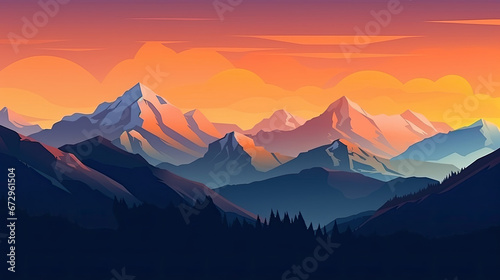 mountain peaks in beautiful sunset light photo
