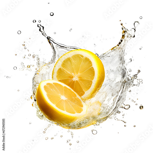 Lemon with water splash isolated on a white background. Generative ai. 