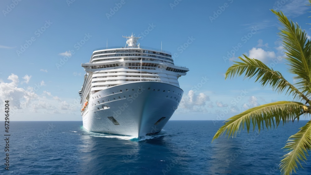 Naklejka premium Cruise ship in tropical region 
