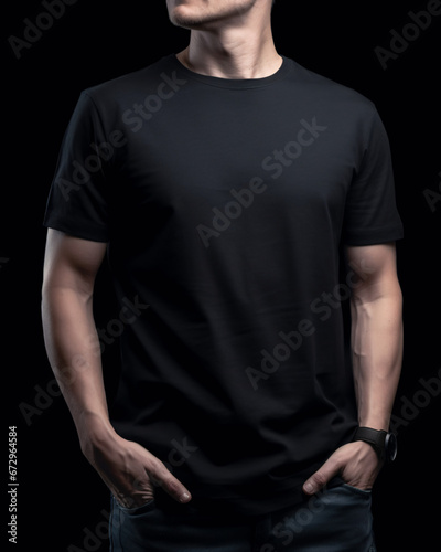 Caucasian Male Black T-shirt Mockup