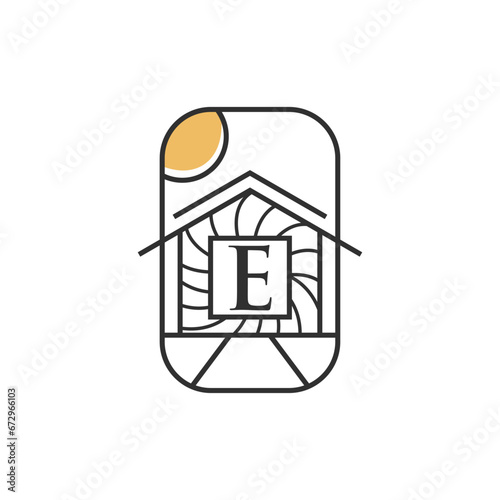 Letter E house minimal logo design