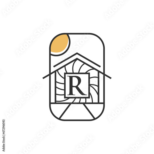 Letter R house minimal logo design