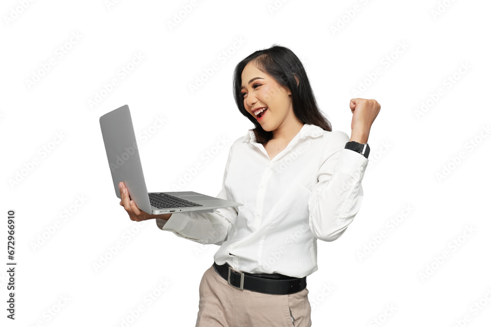 Beautiful Young Asian Businesswoman Excited Cutout Isolated Background Beautiful Young Asian Businesswoman Excited Cutout Isolated Background