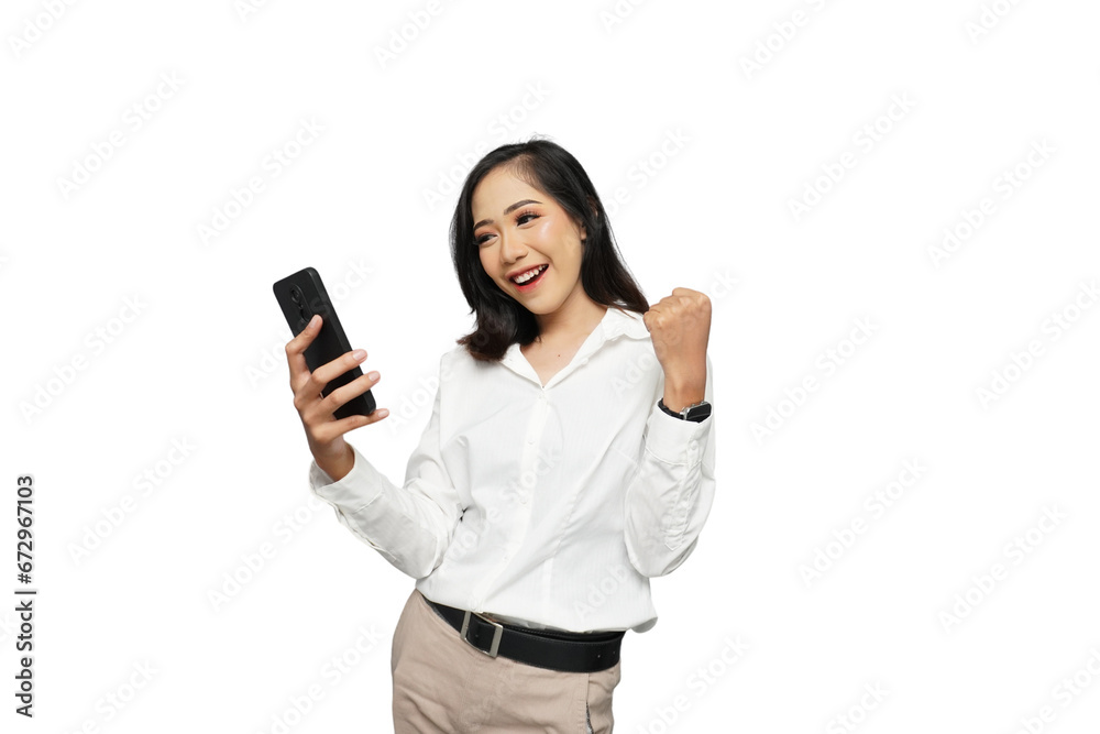 Beautiful Young Asian Businesswoman Excited Cutout Isolated Background Beautiful Young Asian Businesswoman Excited Cutout Isolated Background