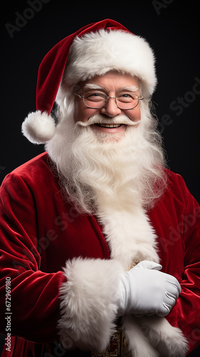 Christmas Santa Claus on black background. Generative AI.