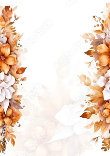 Brown and white modern background invitation template with floral and flower