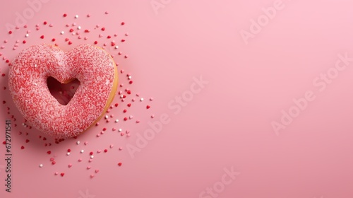 Donut with sprinkles shape of heart ,Valentines Day ,copyspace text, background with print space text, Generative Ai 