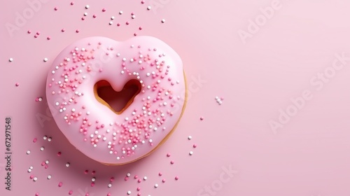 Donut with sprinkles shape of heart ,Valentines Day ,copyspace text, background with print space text, Generative Ai 