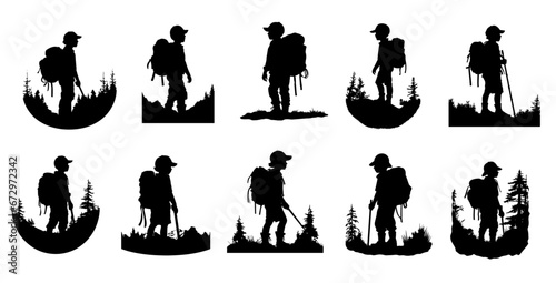kid adventure with backpack silhouette for logo