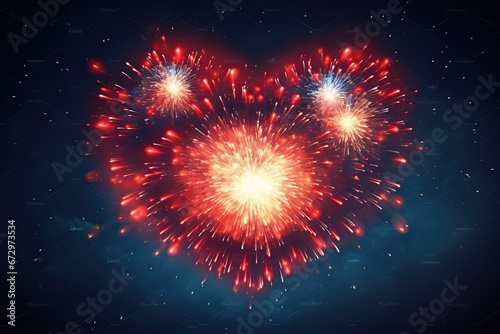 Fireworks forming a radiant heart shape against the dark sky, Heart fireworks, Night symbol, Love celebration, Generative Ai 