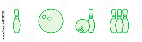 Bowling icon set. bowling ball and pin icon. bowling pins