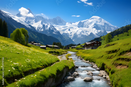 Landscape of river in snowy mountain