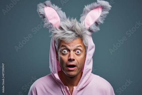 Portrait of a man in bunny ears with a soft and friendly expression, Easter portrait,easter day celebration, Generative Ai 