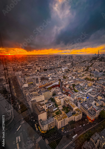 Paris Eiffel Tower view from Montparnase tower while autumn sunset
