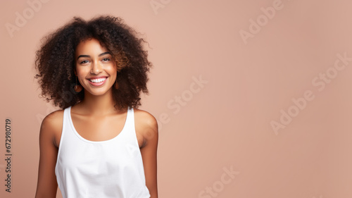 Afro-american woman model wearing a white sundress isolated on pastel