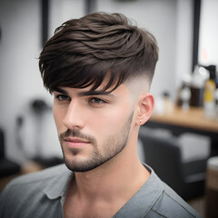 Deken met foto Kapsalon Man met zijwaartse pony en stijlvol kapsel  © micky22