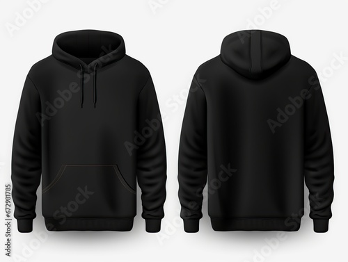 Set of Black front and back view tee hoodie hoody sweatshirt on transparent background cutout, PNG file. Mockup template for artwork graphic design, sweatshirt mockup, Generative Ai 