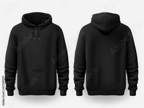 Set of Black front and back view tee hoodie hoody sweatshirt on transparent background cutout, PNG file. Mockup template for artwork graphic design, sweatshirt mockup, Generative Ai 