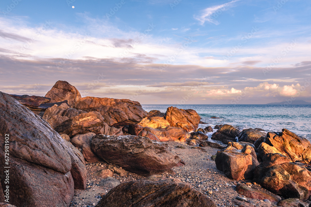 Scenic rock formation during sunrise at the beach of Mindoro, Philippines