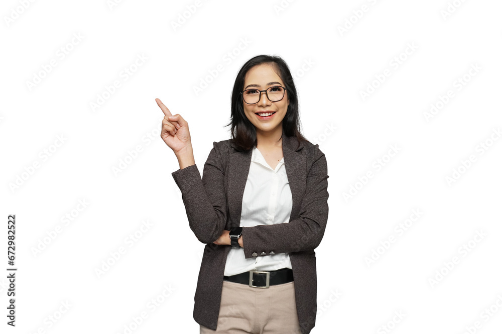 Beautiful Young Asian Businesswoman Pointing Cutout Isolated Background Beautiful Young Asian Businesswoman Pointing Cutout Isolated Background