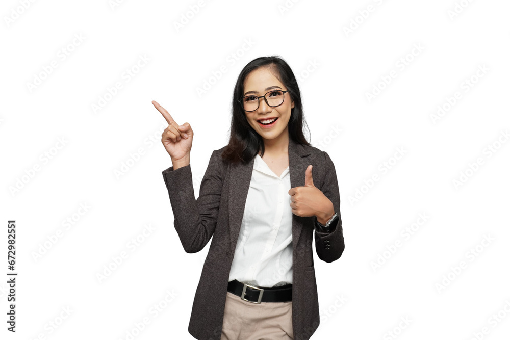 Beautiful Young Asian Businesswoman Pointing Cutout Isolated Background Beautiful Young Asian Businesswoman Pointing Cutout Isolated Background