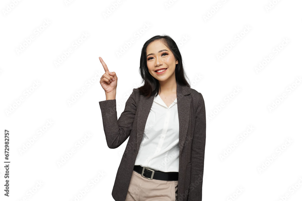 Beautiful Young Asian Businesswoman Pointing Cutout Isolated Background Beautiful Young Asian Businesswoman Pointing Cutout Isolated Background