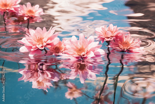 Pink flowers on the water in pool, generative ai