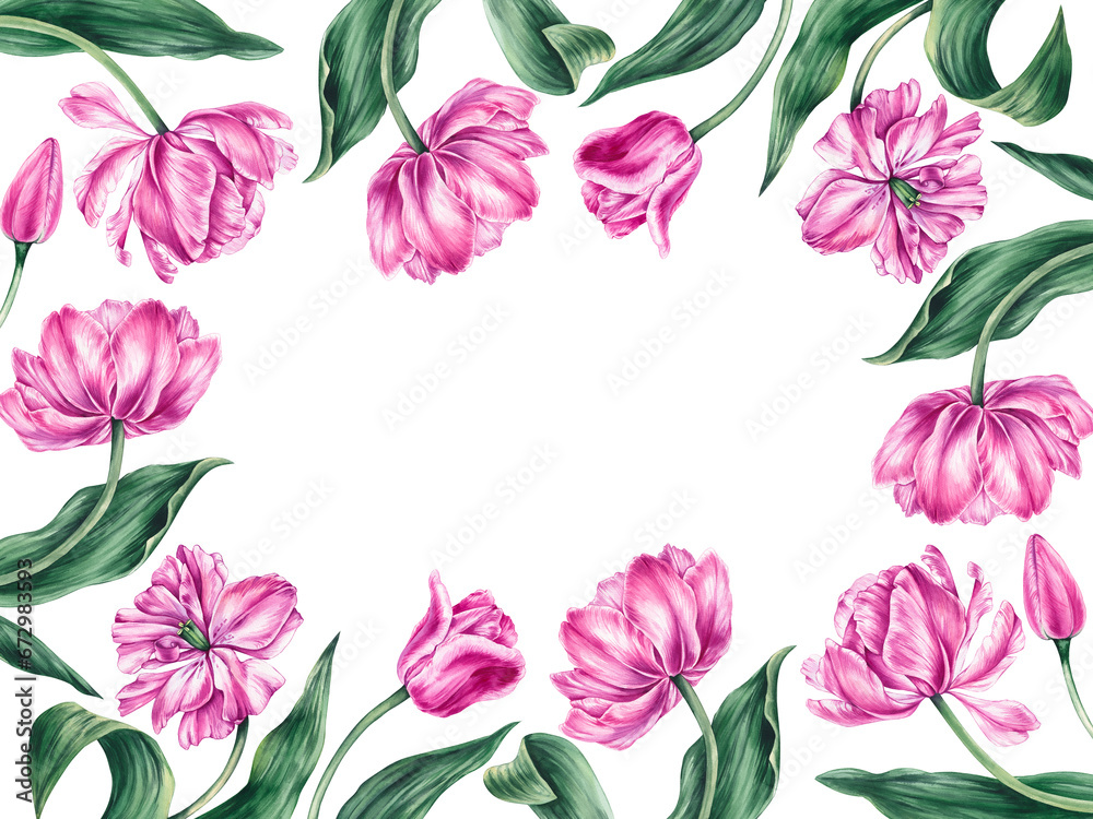Watercolor pink frame on a white background Watercolor pink frame on a white background