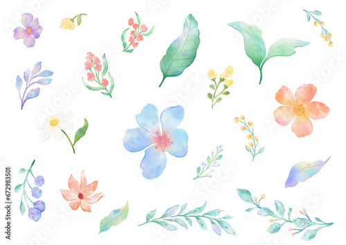 Set Watercolor flowers. Hand painted flower clipart suitable for design wedding invitation, card and print