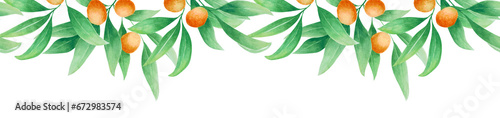 Kumquat Orange Fruit Leaf Watercolor Seamless Pattern Top Side