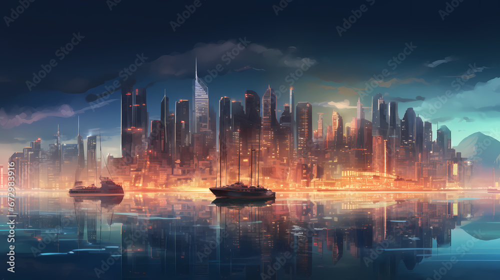 Fototapeta premium generative ai, Towering Innovations: Busan in Artistic Perspective