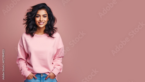 Wallpaper Mural An Indian woman wearing pink sweatshirt isolated on pastel background Torontodigital.ca