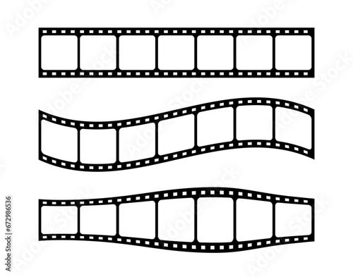 Black film strip set. Movie tape's frames for cinema design, photography studio. vector..