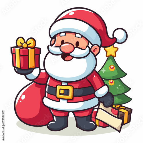 This is a vector illustration of a Santa Claus on a white background. The illustration is simple and colorful, suitable for greeting cards, posters, or stickers.
