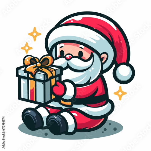 This is a vector illustration of a Santa Claus on a white background. The illustration is simple and colorful, suitable for greeting cards, posters, or stickers.