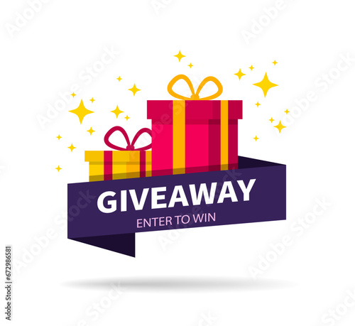 Giveaway enter to win icon. Gift box of winner for lottery in social media. Reward present for participation in the competition. vector illustration.
