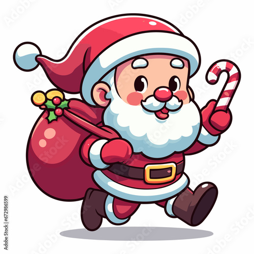 This is a vector illustration of a Santa Claus on a white background. The illustration is simple and colorful, suitable for greeting cards, posters, or stickers.