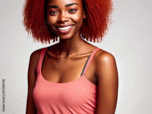 donna africana capelli ricci rossi sorriso  photo