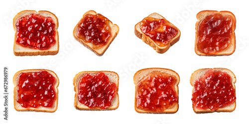 Collection of slices of toasted bread with jam isolated on a transparent background